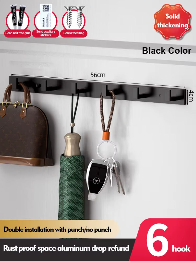 Bathroom Hardware Robe Hooks Matte Black/Gun Grey Color Wall Mounted Clothes Coat Hanger Towel Storage Space Aluminum FR203