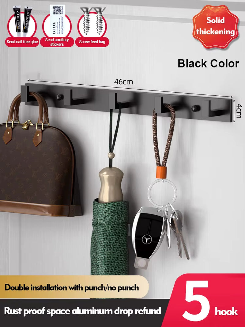 Bathroom Hardware Robe Hooks Matte Black/Gun Grey Color Wall Mounted Clothes Coat Hanger Towel Storage Space Aluminum FR203