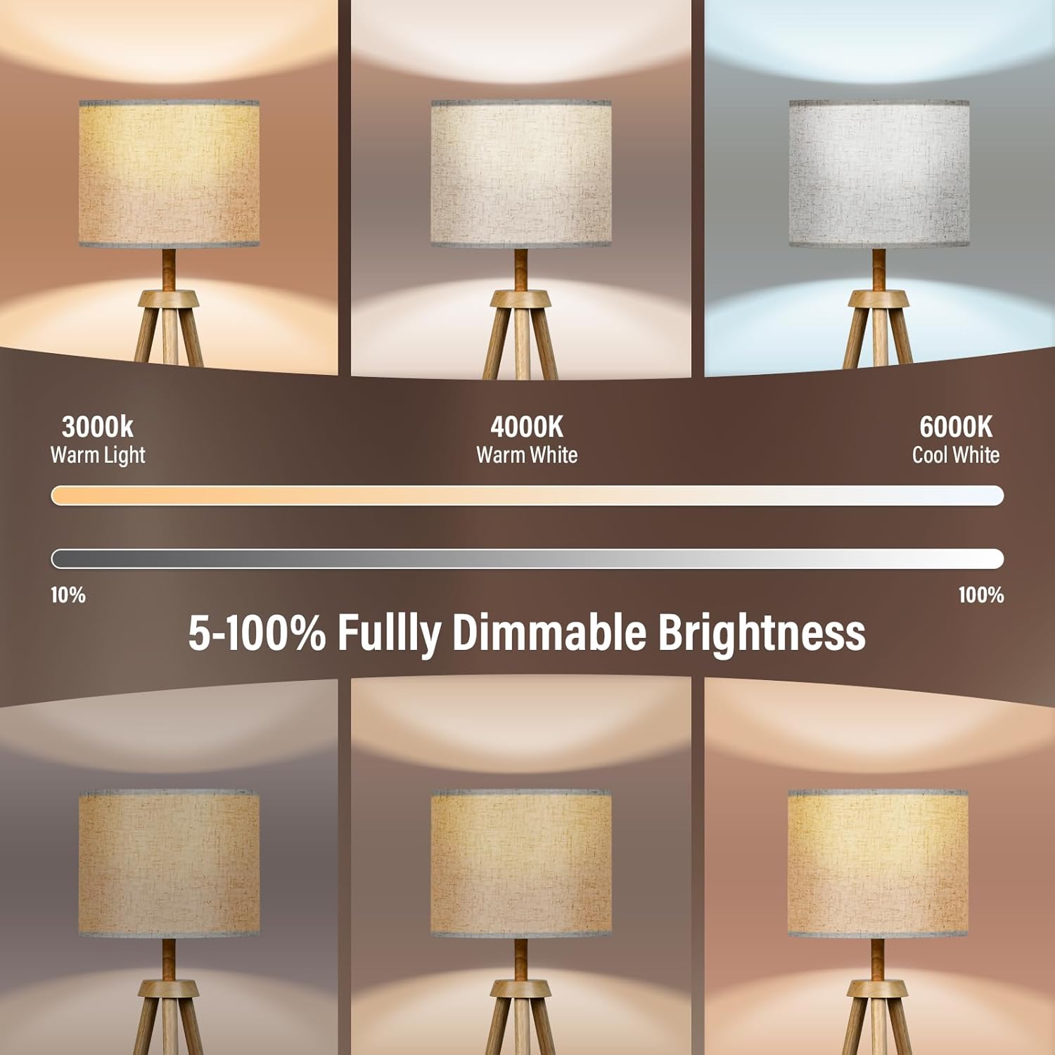 Lámpara trípode de pie en madera.