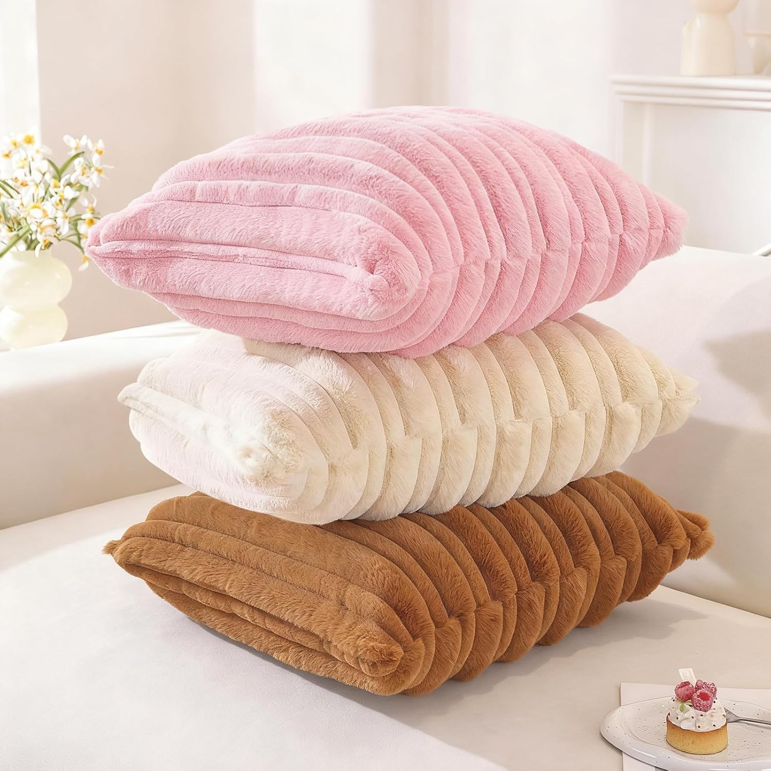 Juego 2 fundas terciopelo 40X40 surcadas