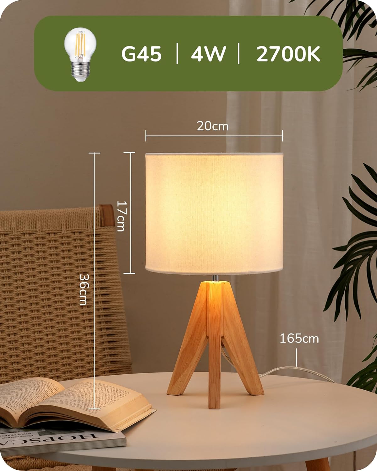 Set de 2 lámparas de noche en madera.