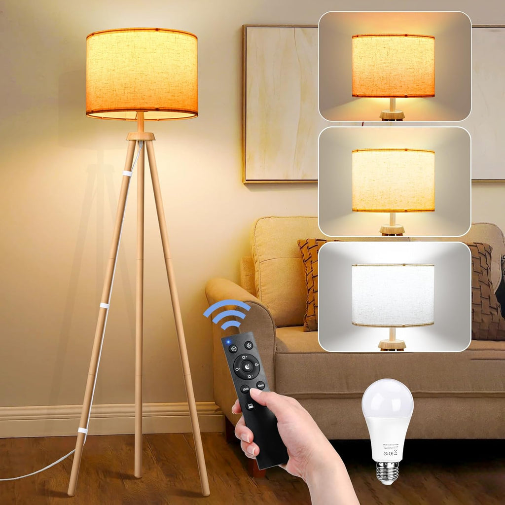 Lámpara trípode de pie en madera