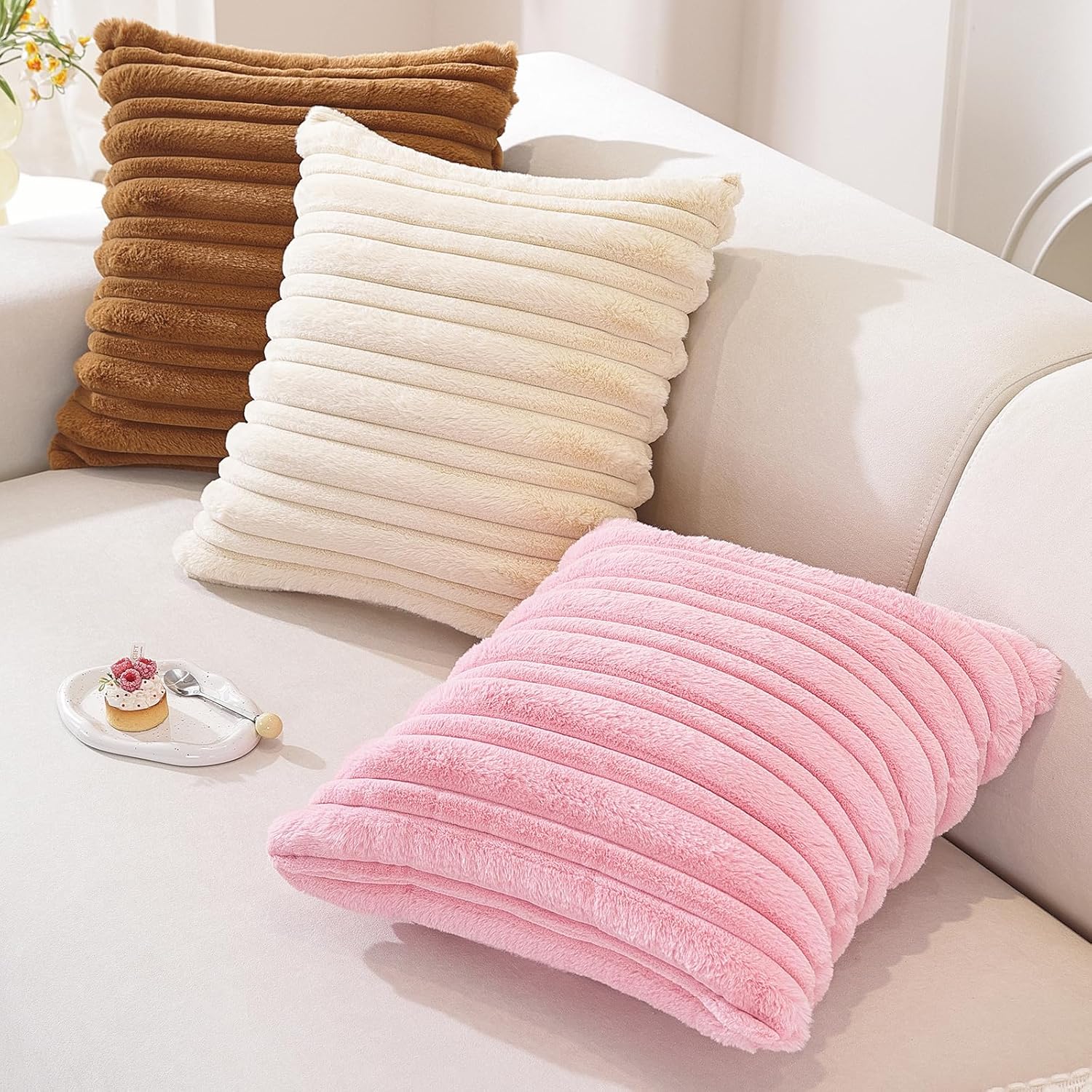 Juego 2 fundas terciopelo 40X40 surcadas