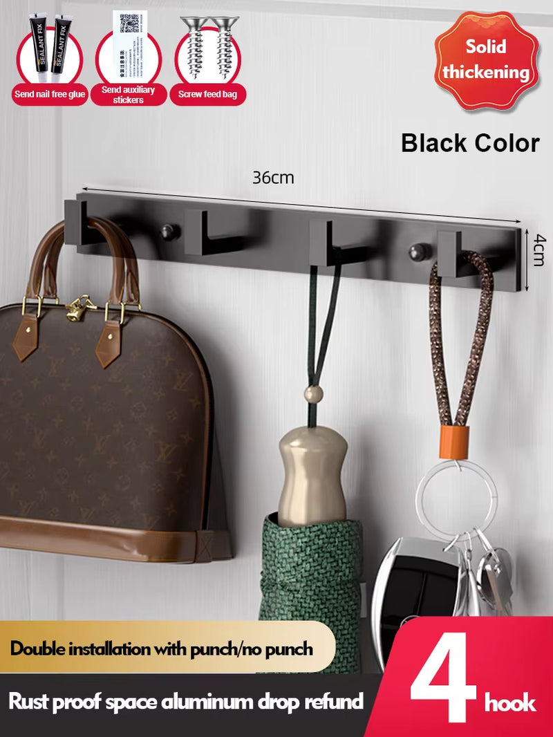 Bathroom Hardware Robe Hooks Matte Black/Gun Grey Color Wall Mounted Clothes Coat Hanger Towel Storage Space Aluminum FR203