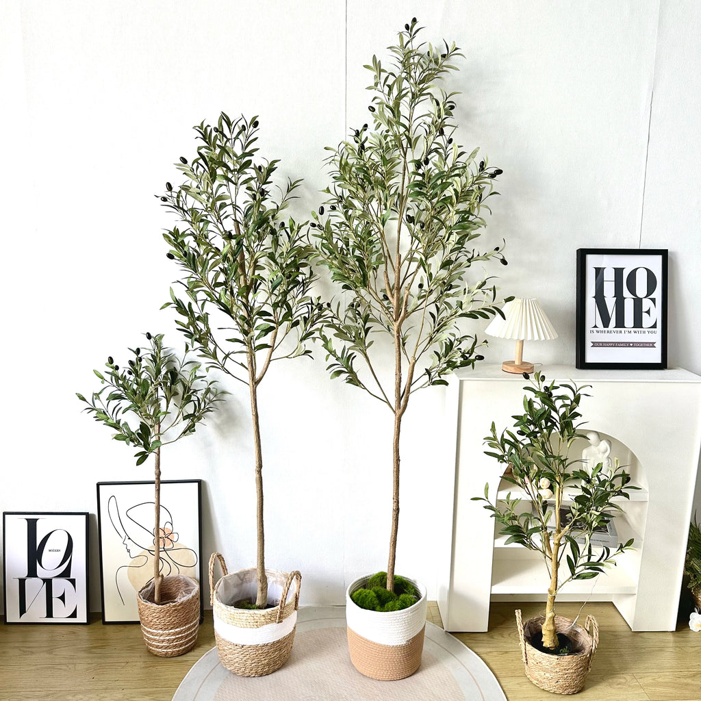 65-200CM Artificial Olive Plant Tree High Branches Faux Plant Plastic Leaf Ornamental Indoor Artificial Plant for Home Decor