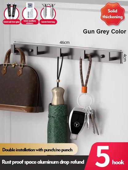 Bathroom Hardware Robe Hooks Matte Black/Gun Grey Color Wall Mounted Clothes Coat Hanger Towel Storage Space Aluminum FR203