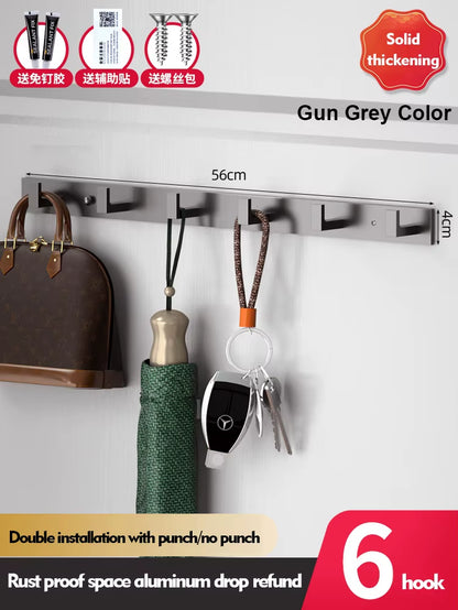 Bathroom Hardware Robe Hooks Matte Black/Gun Grey Color Wall Mounted Clothes Coat Hanger Towel Storage Space Aluminum FR203