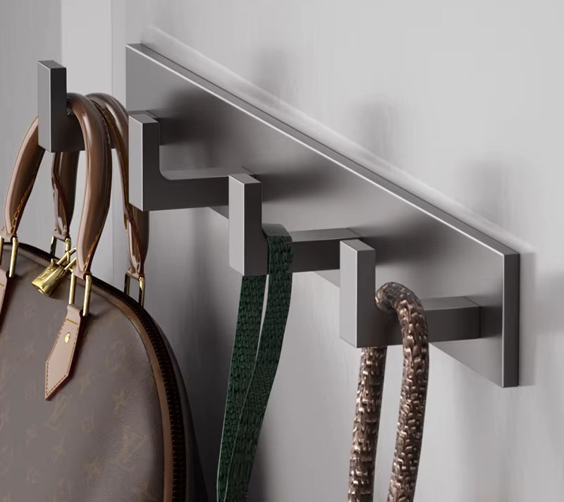 Bathroom Hardware Robe Hooks Matte Black/Gun Grey Color Wall Mounted Clothes Coat Hanger Towel Storage Space Aluminum FR203