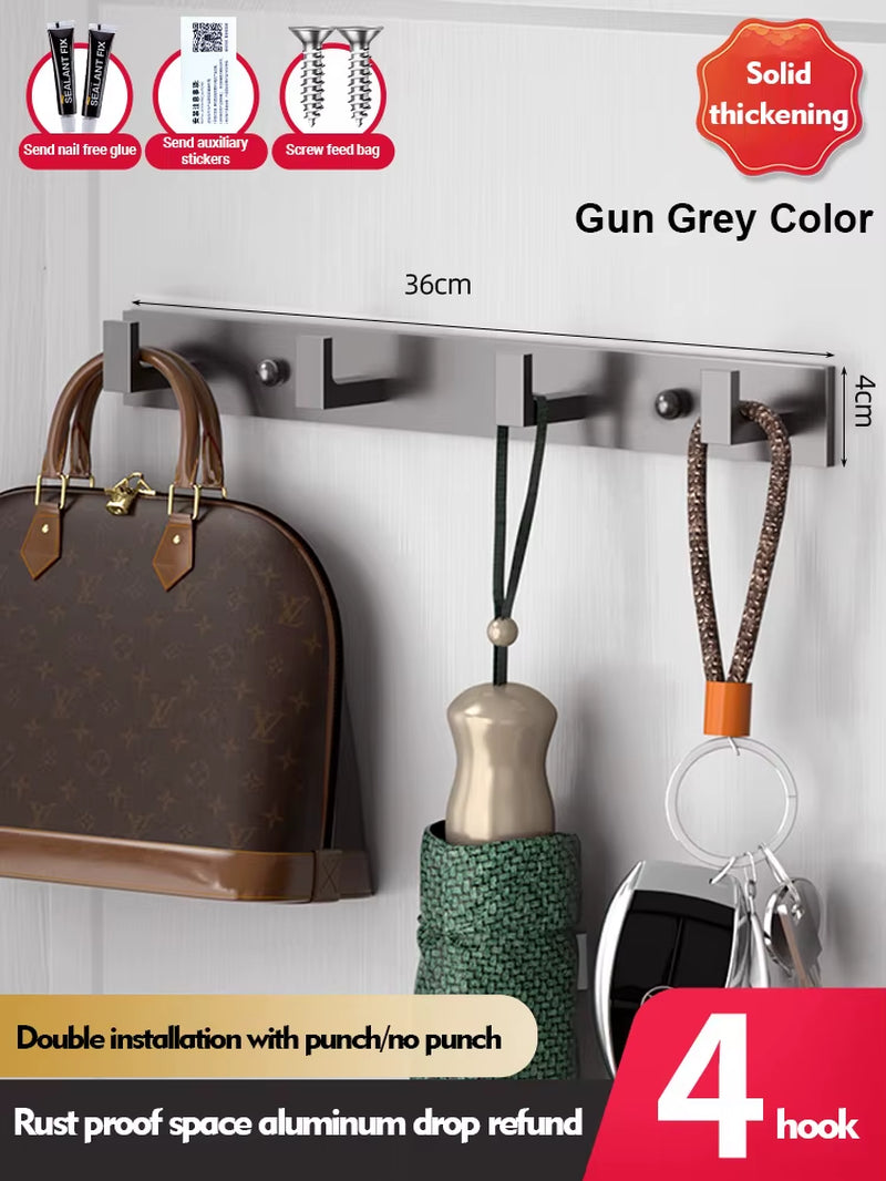 Bathroom Hardware Robe Hooks Matte Black/Gun Grey Color Wall Mounted Clothes Coat Hanger Towel Storage Space Aluminum FR203