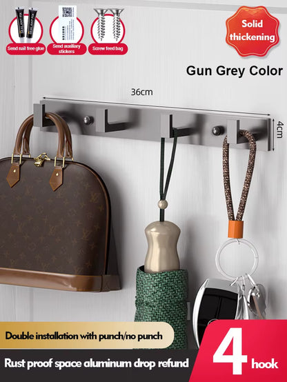 Bathroom Hardware Robe Hooks Matte Black/Gun Grey Color Wall Mounted Clothes Coat Hanger Towel Storage Space Aluminum FR203